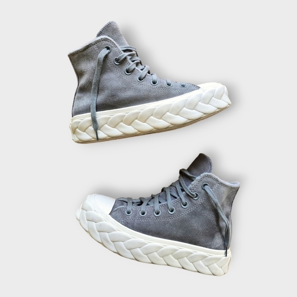 Converse Chuck Taylor All Star Gray Suede Lift Cable Hi Sneaker Platform Shoes - Picture 1 of 12